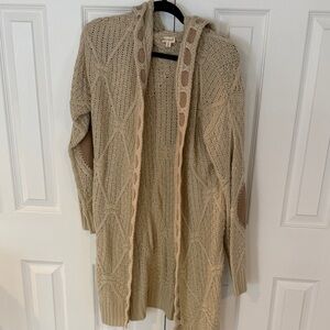 Hem & Thread Beige Knit Hooded Cardigan